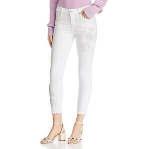 J Brand Jeans Women's 27 Estella Skinny White Bead Embellished Raw Hem US= 4
